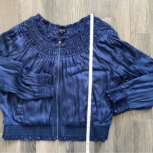 Anthropologie Satin Zip top Cardigan Light weight jacket silk embroidered back - Picture 5 of 8